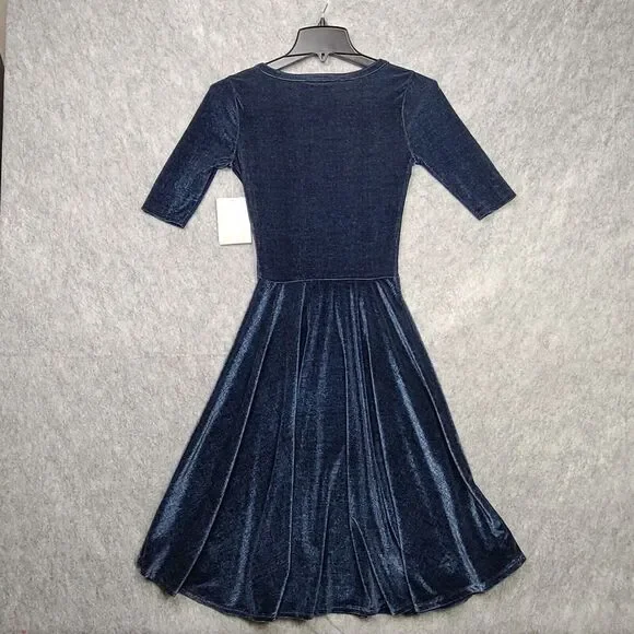 Brand NEW LuLaRoe Nicole XXS Dress‎ Dark Blue Velvet - Picture 3 of 9